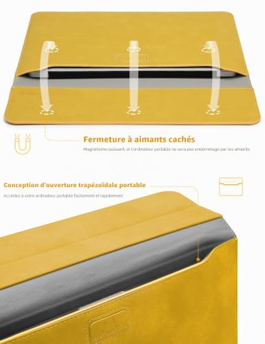 Housse ordinateur 14 pouces avec support pour MacBook Pro et Surface Laptop jaune - 4