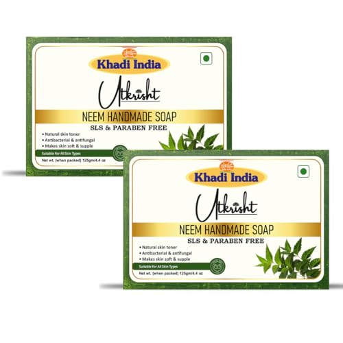 Image of Khadi Neem Handmade Bathing Soap Bar 125g (Pack of 2) | Natural & Herbal | Deep Cleansing for Glowing Skin | Removes Dirt & Excess Oil | For Itchy, Red, & Irritated Skin | All Skin Types