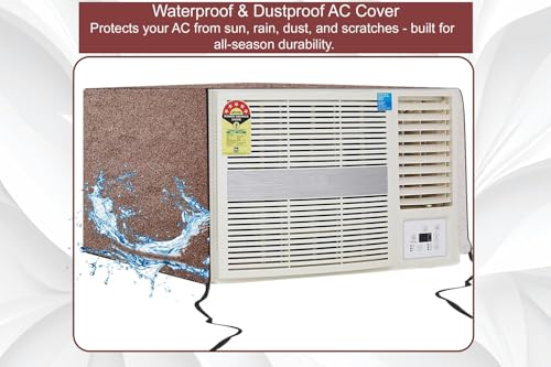 Image of The Furnishing Tree Window AC Cover for 2 Ton Capacity PVC Waterproof and Dustproof Sand Pattern Brown
