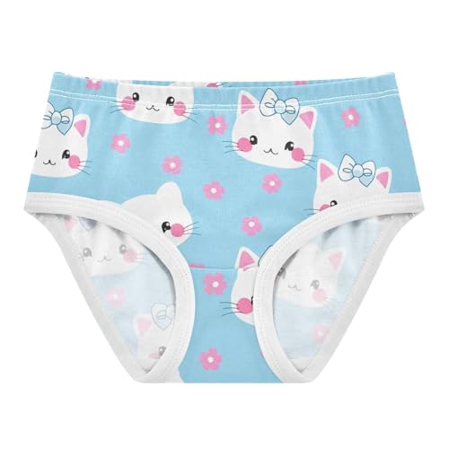 Cute White Cat Faces Light Blue Toddler Underwear Custom 2t Cotton Cute Panties Girl Florals Briefs Underpants