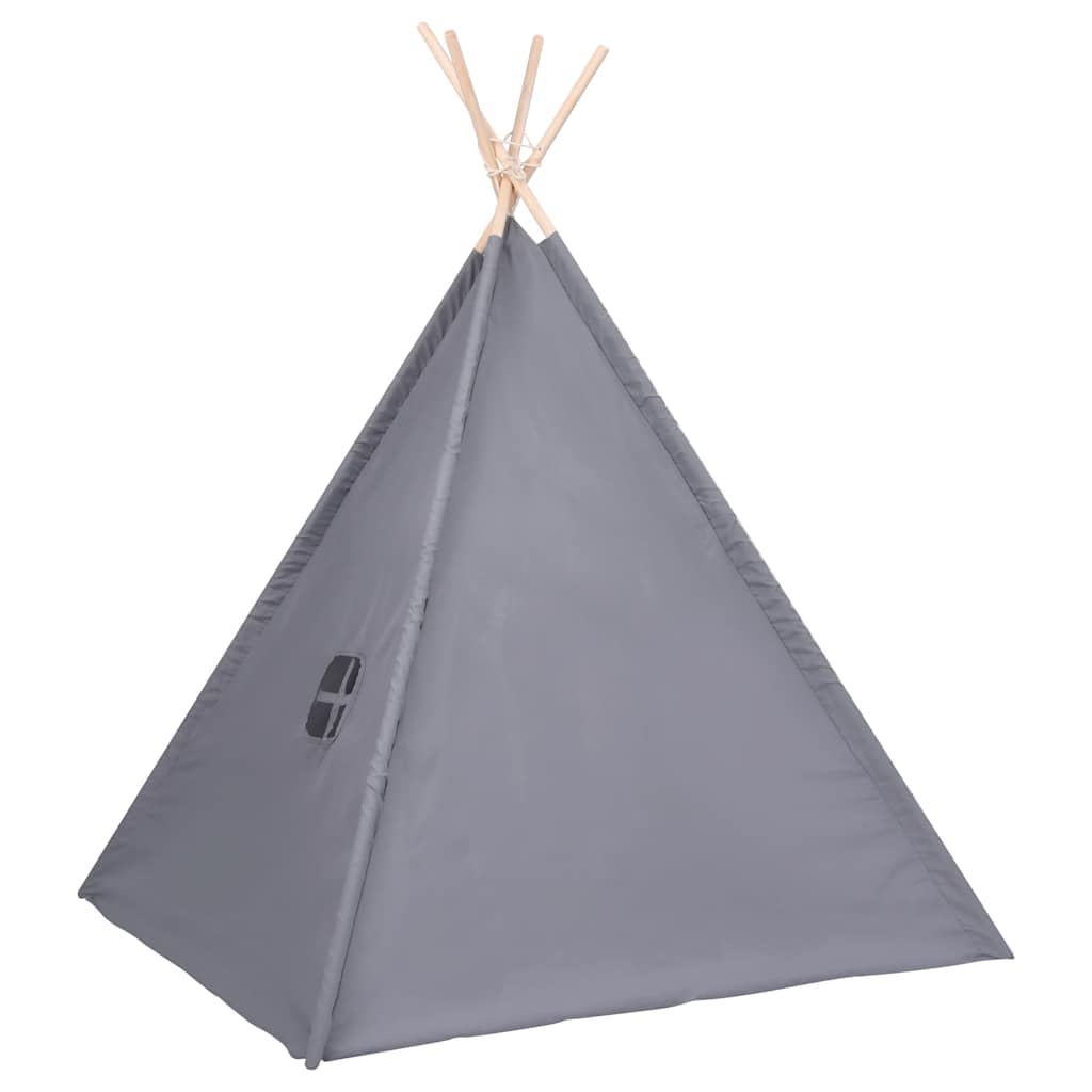 Kinder Tipi Zelt Spielzelt für Kinderzimmer aus Kiefernholz, Grau, 120x120x150 cm Indianerzelt mit Fenster und Tragetasche