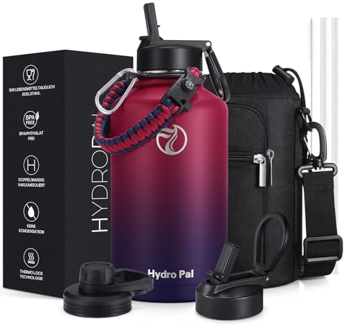 Hydropal Botella Agua Acero Inoxidable - Botella Termica de 500ml 750 ml 1 L 1,2 L 1,9L con Pajita y 2 Tapas - Termo de Doble Pared Sin BPA - Boca Ancha a Prueba de Fugas - Para Lavavajillas