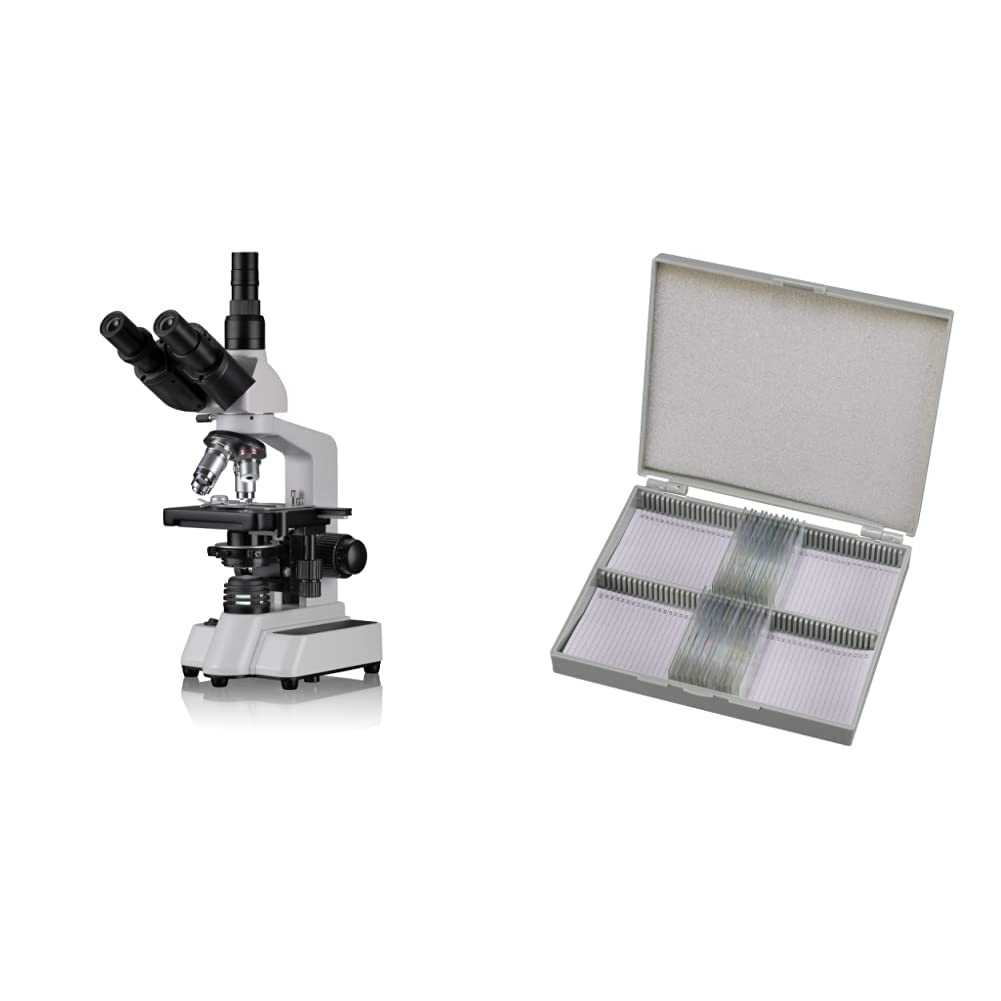 Bresser Durchlicht Mikroskop Researcher Trino 40x-1000x Vergrößerung für gehobene Ansprüche & Dauerpräparate für Mikroskop (25 Stück), vorgefertigte und konservierte Präparate zu verschiedenen Themen