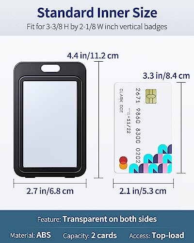 Uniclife 3 Pack ID Badge Holder with Double-Sided Windows Vertical Hard Plastic Case Black Card Protector Pouch for Office School ID Credit Cards Proximity Key Cards Driver’s Licenses and Passes