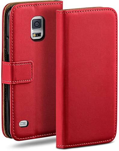 moex Book Case für Samsung Galaxy S5 Mini Handyhülle mit Kartenfach, Hülle klappbar 360 Grad Schutzhülle, Klapphülle Flip Case Cover, PU Leder Handytasche Lederhülle, Rot