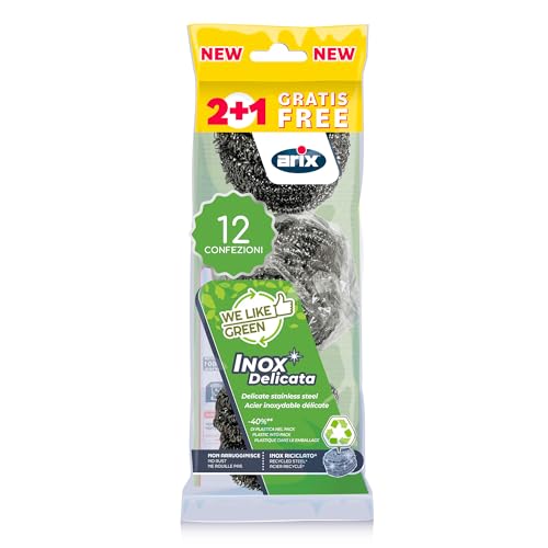 Image of | 36 Stainless Steel Scouring Pads, We Like Green Line, Scratch Resistant Scouring Pad for Removing Stubborn Dirt and Incrustations, Dishes, Steel Pot - 12 Packs
