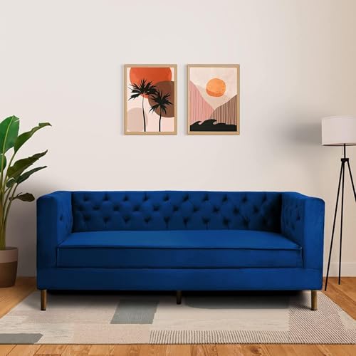 Image of Chesterfield Traditional 3 Seater Luxury Sofa Loving Sofa Button Tufted for Living Room, Guest Room, Bedroom, and Your Loving Space (Dark Blue)