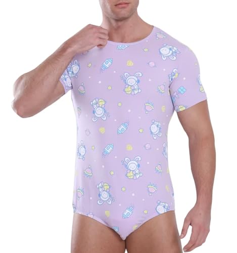 Men Short Sleeve Bodysuit Pajama Print Bodysuit One Piece Pajamas Rompers Basic Onesie 5