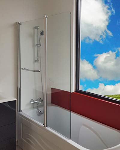 ONDÉE, Pare-Baignoire Sandra 2V, Transparent avec Porte Serviette, 120x140cm, Epaisseur 4mm, Installation réversible, Profilé Ajustable chromé (+-5/+10mm), Pivots en Zinc, Verre trempé