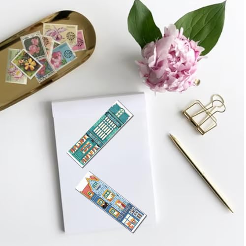 Image of FREEBLOSS 6 Set Cross Stitch Bookmark Kit Stamped Cross Stitch Kit Street View Pattern Embroidery Set with Instruction for Adults 8''*2.4''
