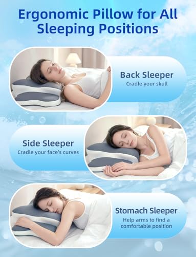 Image of lazyzzz Cervical Neck Pillow for Neck and Shoulder Pain Relief, Memory Foam Pillow, Ergonomic Contour Side Sleeper Pillows, Soft Cooling Orthopedic Pillow for Side Back Stomach Sleepers