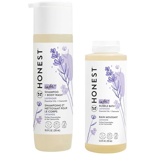 Image of The Honest Company Lavender Calm 2-in-1 Cleansing Shampoo + Body Wash + Foaming Bubble Bath Bundle | Naturally Derived, Tear-Free, Hypoallergenic | 10 fl oz, 12 fl oz
