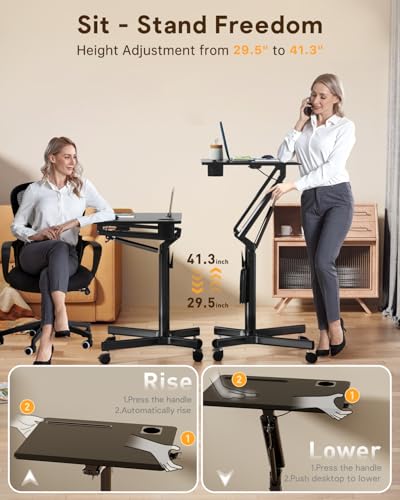 Image of JOY worker Mobile Standing Desk, 28 inch Black Portable Laptop Desk with Wheels