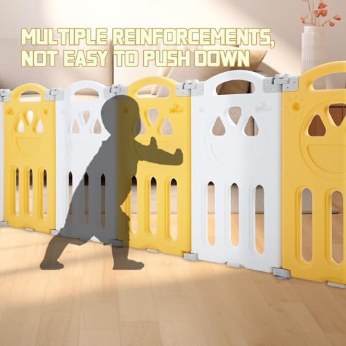 Image of FAHKNS 55x55x24in Babycare Playpen, Foldable Playpen with 14 Panels for Babies and Toddlers, Adjustable Baby Fence, Safety Play Yard with Gates for Indoor and Outdoor Play
