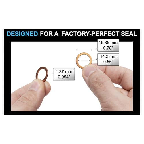 Image of Oil Drain Plug Washer Gaskets - 14mm Copper Crush Washer - Leak Free Oil Plug Gasket - Compatible /Replacement with Mercedes Part# 007603-014106 (Pack of 10)