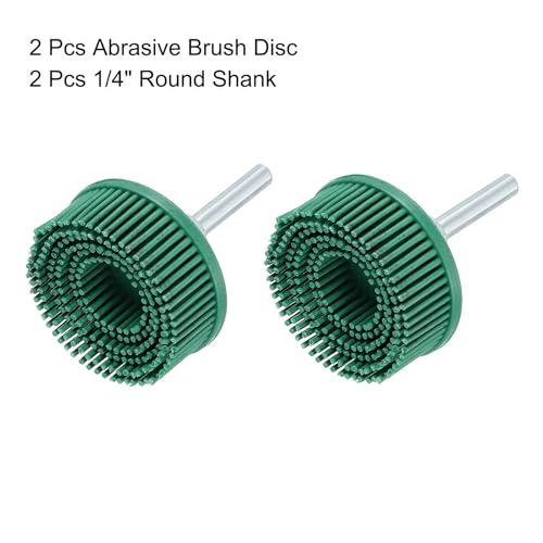 Image of HARFINGTON 2pcs Bristle Disc 2 inch 50 Grit R-Type Abrasive Brush Coarse Bristle Disc Deburring Electric Disc Brush Attachment with 1 /4 inch Round Shank Abrasive Coating Removal Disc for Metal, Green