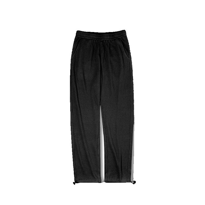 Xingfenly Straight Wide Leg Waffle Sweatpants Men Gray Elastic Baggy Jogger Pants Black Casual Oversize Sport Trousers