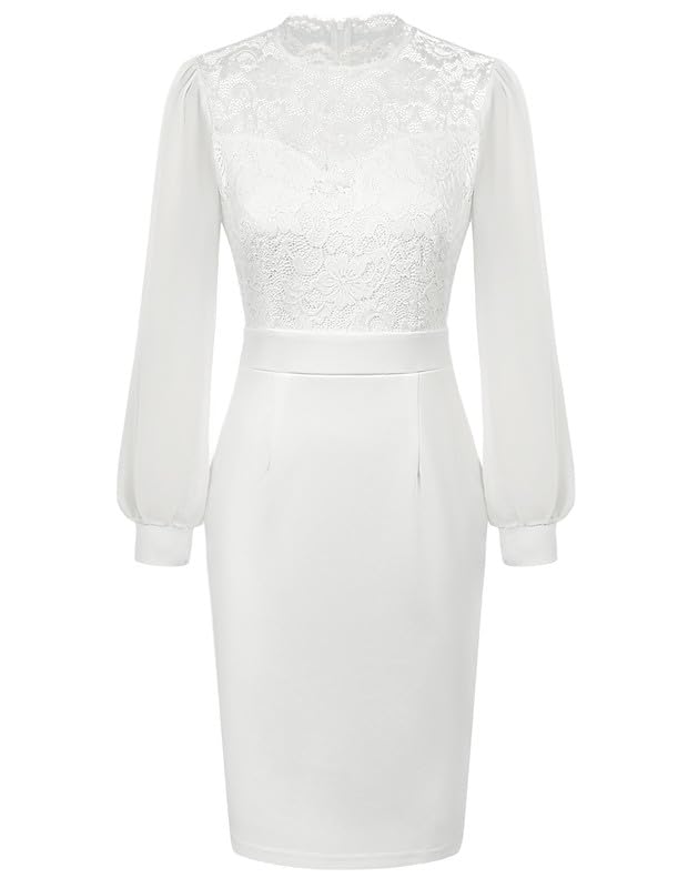 GRACE KARIN Weißes Kleid Spitzenkleid Hochzeit Elegant Knielang...