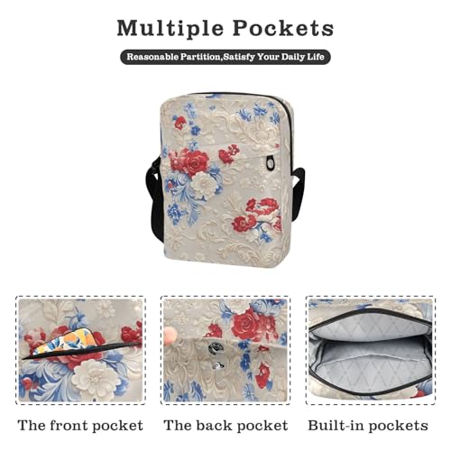 Red and Blue Flowers messenger bag Crossbody Small Bag For Women Womens Cross Body Purse Bags Adjustable Strap for business Shopping2