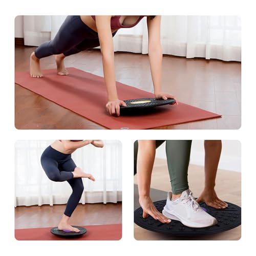 Balance Board, Wackelbrett Ø 30cm, Gleichgewichtstrainer für Erwachsene & Kinder, Yoga und Physiotherapie Board, Geeignet zum Stärken der Stabilität und Ganzkörper Training (Violett)