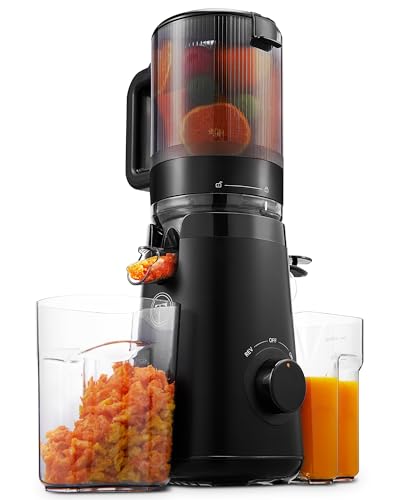 Juicer Machines, TUUMIIST Cold Press Juicer with 5.3' Extra Large Feed Chute Fit Whole Fruits & Vegetables Easy to Clean, High Juice Yield, BPA Free (Black)