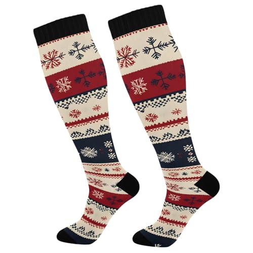 ALAZA Athletic Compression Socks Knee High Socks Stockings for Men Snowflake Nordic Pattern Women Running Circulation Sport Football