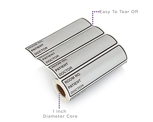Image of Carstens Patient I.D. Adhesive Medical Chart Labels for 1.5 inch - 4 inch Ring Binder Spines - Pre-Printed Sticker Labels (Room No. / Patient /Doctor), 5 3 /8 inch x 1 3 /8 inch, Silver, Roll of 200