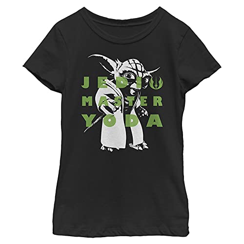 STAR WARS Clone Wars Yoda Text Girl's Solid Crew Tee