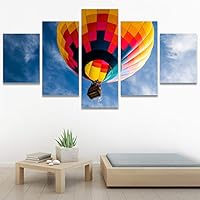 SIGNWIN 5 Panel Canvas Wall Art Modern Art Expressive Hot Air Balloon Minimalist Multicolor Photography Transportation for Home Decorations Ready to Hang - 60