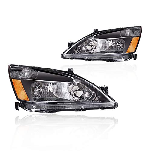Headlights Assembly Compatible with 2003 2004 2005 2006 2007 Honda Accord Headlamp OE Replacement Amber Reflector Black Housing