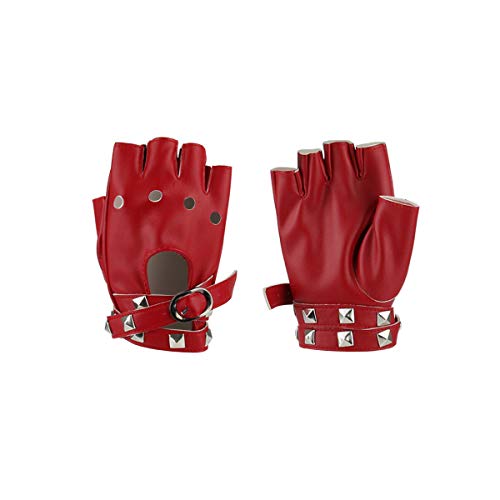 Women Punk Rock Half Finger Gothic Gloves Cosplay Costume Rivets Studded Biker Driving