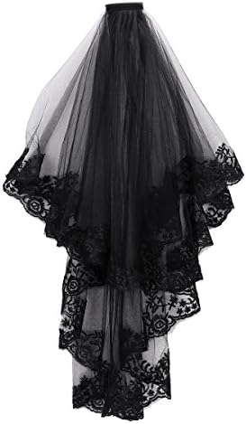 Black Lace Veil Hair Accessory 2 Tier Creative Cathedral Wedding Veil with Comb Costume Accessory Party Veil Headwear