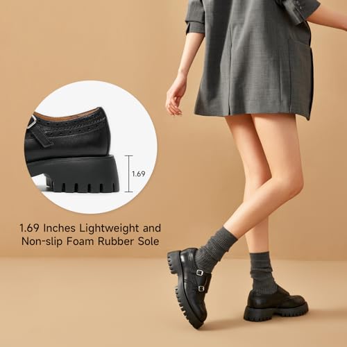 Image of BEAU TODAY Chunky Loafers for Women, Women's Leather Platform Loafers, Lug Sole Tassel Slip On Loafers Shoes Brogues Wingtip Casual Business Shoes Comfortable Dressy