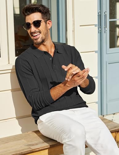 COOFANDY Mens Knit Polo Long Sleeve Polos Sweater Causal Collared Golf Sweaters Fashion Business Dress Pullover3