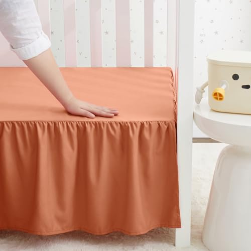 Image of SiinvdaBZX Rust Orange Crib Skirt Dust Ruffle, Microfiber Crib Bed Skirt | 52 inchx28 inch with 14 inch Drop, Durable Full Coverage Toddler Bedskirt Fit for Baby Boys Girls Nursery Standard Crib