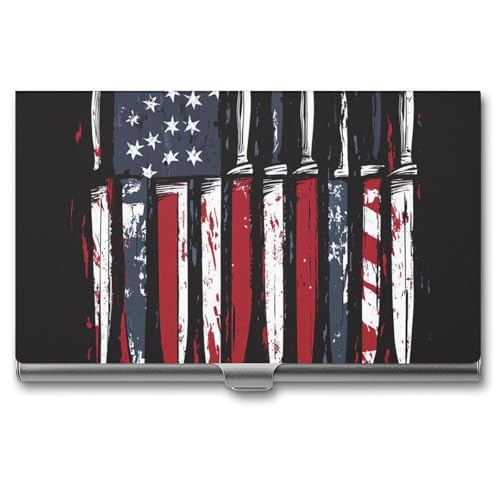 United States Flag Cooking Knives Slim Business Card Holder Wallet for Men & Women Pocket Metal Case 3.7x2.2x0.3 Inches