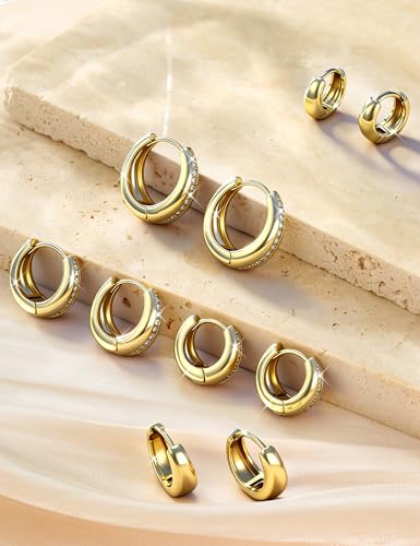 SAILIMUE 5 Pairs 14K Gold Plated Chunky Hoop Earrings for Women Trendy - image 7