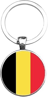 Art Attack Belgian Flag Keychain, Belgium Red Devils National Football Soccer Team Accessories History Party Favor Fan Car Key Chain Ring Pendant Charm (Silver)