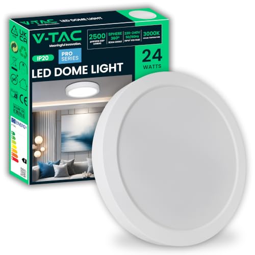 V-TAC Plafoniera LED Soffitto Rotonda 24W - [ PRO SERIES ] - Lampada LED Ø29CM per Casa, Soggiorno, Camera da Letto - 2500 Lumen - IP44 - Lamapdario - Diametro 295 mm - Luce Calda 3000K