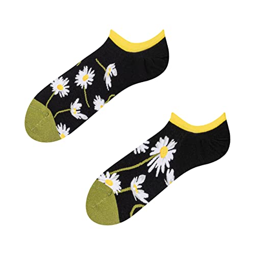 Dedoles Socken Unisex Damen Herren & Kinder Baumwolle viele lustige Designs 1 Paar Geschenk links rechts verschieden Farbe Schwarz Motiv Gänseblümchen in der Nacht Gr. 39-42