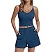 Women's Summer 2 Piece Outfits Sleeveless Crop Top and High Waisted Short Lounge Set Tracksuits Sweatsuits Loungewear Fashion Blue