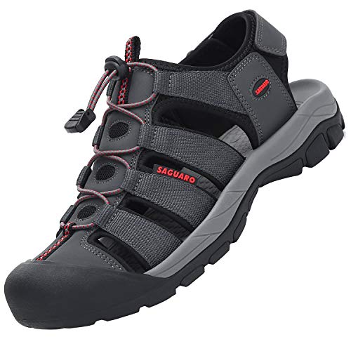 SAGUARO Hommes Femmes Sandales de Marche Randonnée Fermé Sandales de Sport et d'Extérieur Closed-Toe Sandales Bout Ouvert Homme, Light Noir 45