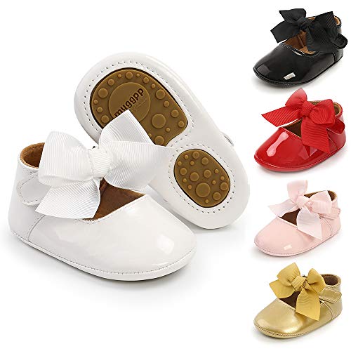 Meckior Infant Baby Girls Soft Sole Floral Princess Wedding Dress Mary Jane Flats Prewalker Newborn Light Baby Sneaker Shoes