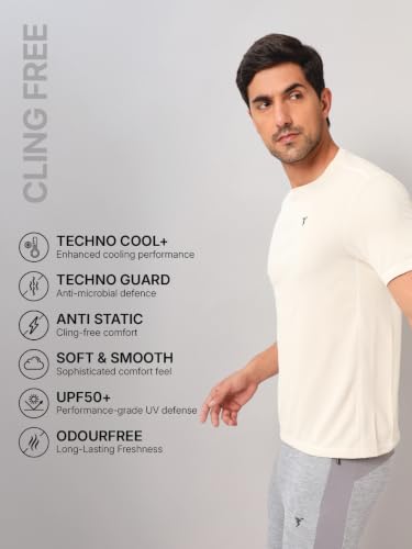 Image of TECHNOSPORT Men's Slim Fit Polyester Activewear Sports T-Shirt with Moisture-Wicking Comfort for Workout, Running & Gym