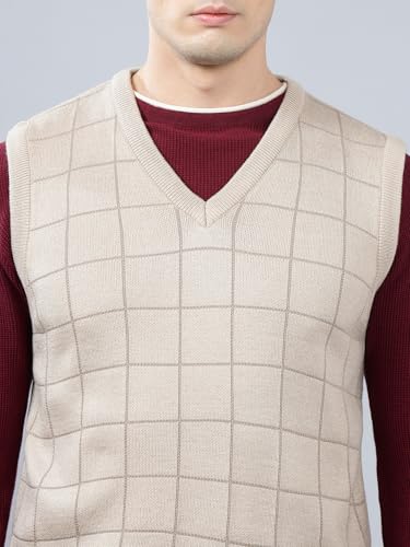 Image of Cantabil Checkered V-Neck Sleeveless Regular Fit Mens Casual Sweater | Casual Sweater for Men | Mens Sweater for Winter Wear (P MSWT00124)
