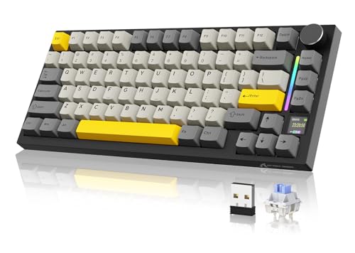 YINDIAO ATTACK SHARK X820 Ultra Teclado Mecánico Gasket con Pantalla TFT y Perilla, Diseño ANSI 75%, 2,4 GHz/BT/Cableado, 5 Espumas Insonorizantes, Hot Swap, para PC, MAC (Negro, Interruptor Shark)