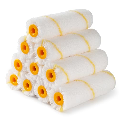 Mister Rui Paint Roller Covers, 10 Pieces, 4 Inch Paint Roller 9mm Nap, Microfiber Paint Rollers for Painting Walls, Cabinets, Trim, Use with All Paints and Stains