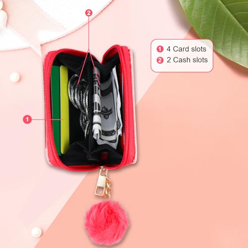 Womens Wallet, PU Leather Girls Wallet Small Wallet for Women, Compact Women's Wallets Card Wallet With Fur Ball for Shopping, Dating, Travelling, Working (rose)4
