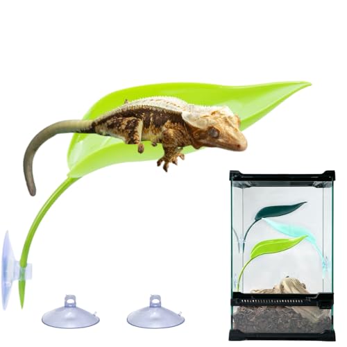 Reptile Hammock with Suction Cups Plastic Leaf Hanging Bed for Crested Gecko Lizard Hideout Climbing Toys Tank Ornament Accessories for Leopard Gecko Tree Frog Snake Amphibian (Light Green)