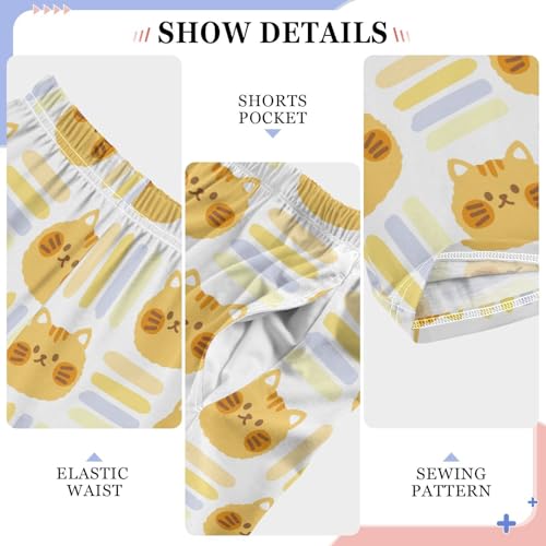 Boys' Pants Cute Cat Cartoon Yellow Stripe Long Bottoms Jogger Pants Elastic Waist Trousers with Pockets S-XL 5
